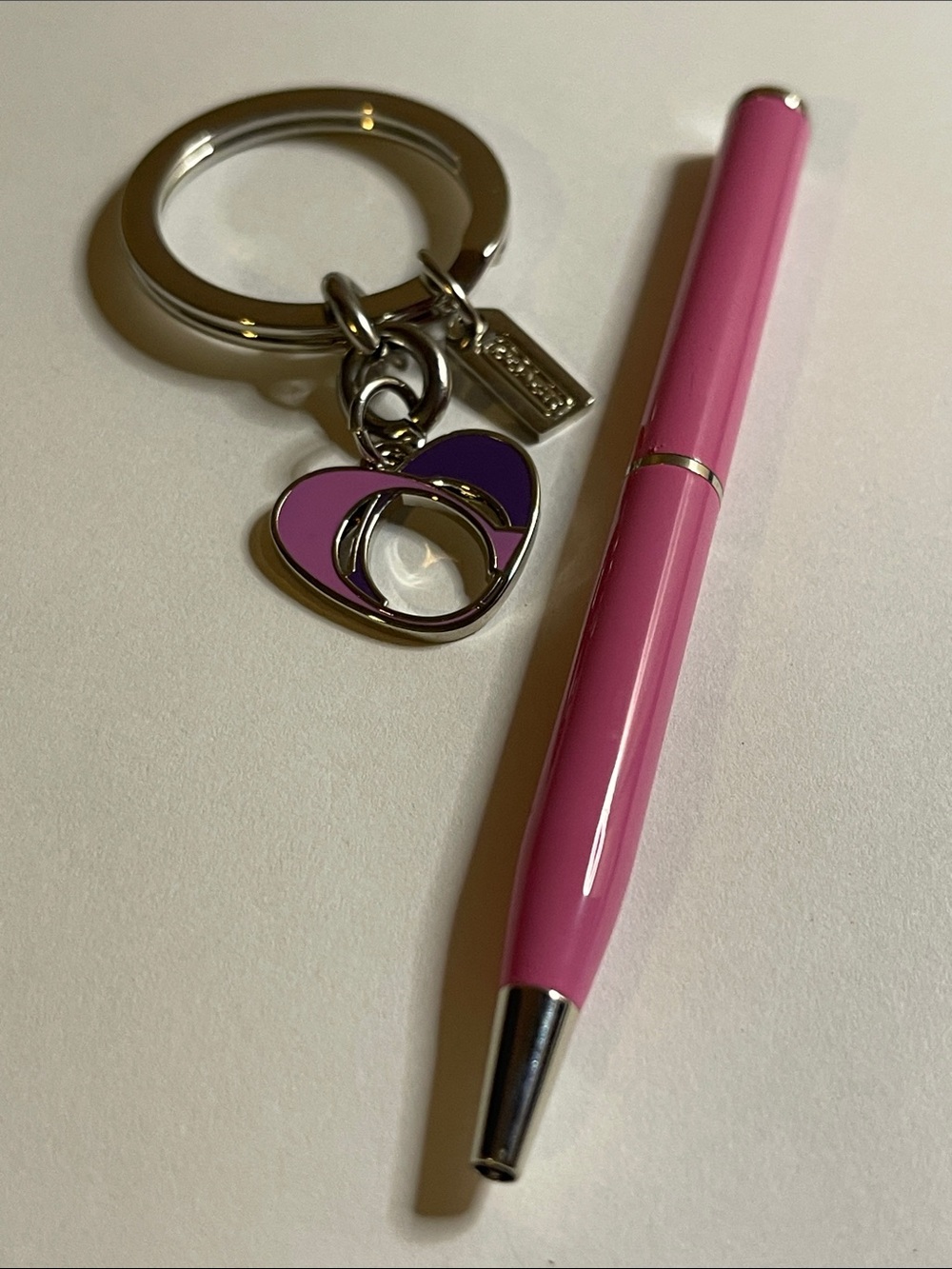 Coach Pink Heart Keyring Charm and Coach Pen
